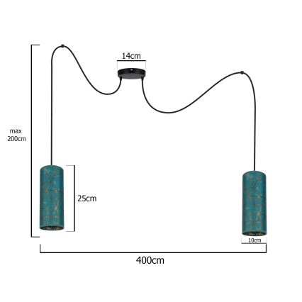 Lampadario a sospensione con filo AVALO 2xE27/60W/230V ragno turchese/oro