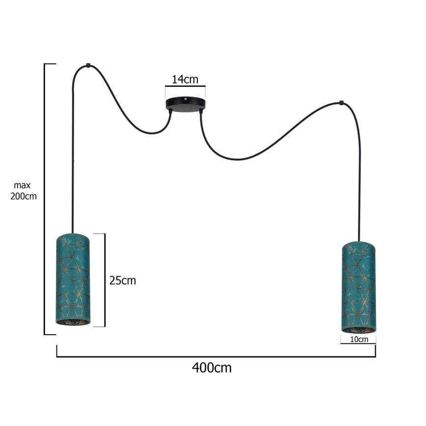 Lampadario a sospensione con filo AVALO 2xE27/60W/230V ragno turchese/oro