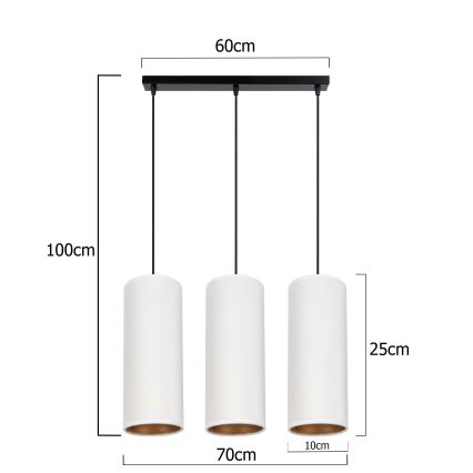 Lampadario a sospensione con filo AVALO 3xE27/60W/230V bianco