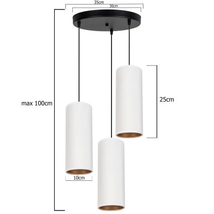 Lampadario a sospensione con filo AVALO 3xE27/60W/230V diametro 35 cm bianco