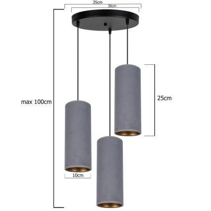 Lampadario a sospensione con filo AVALO 3xE27/60W/230V diametro 35 cm grigio