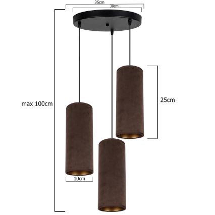 Lampadario a sospensione con filo AVALO 3xE27/60W/230V diametro 35 cm marrone