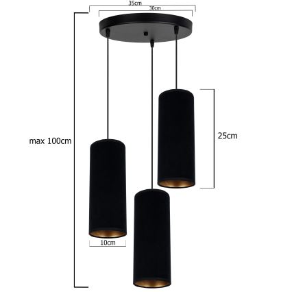 Lampadario a sospensione con filo AVALO 3xE27/60W/230V diametro 35 cm nero