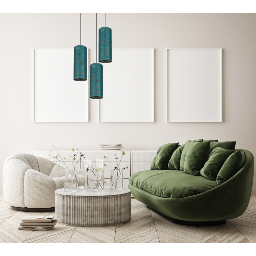 Lampadario a sospensione con filo AVALO 3xE27/60W/230V diametro 35 cm turchese/oro