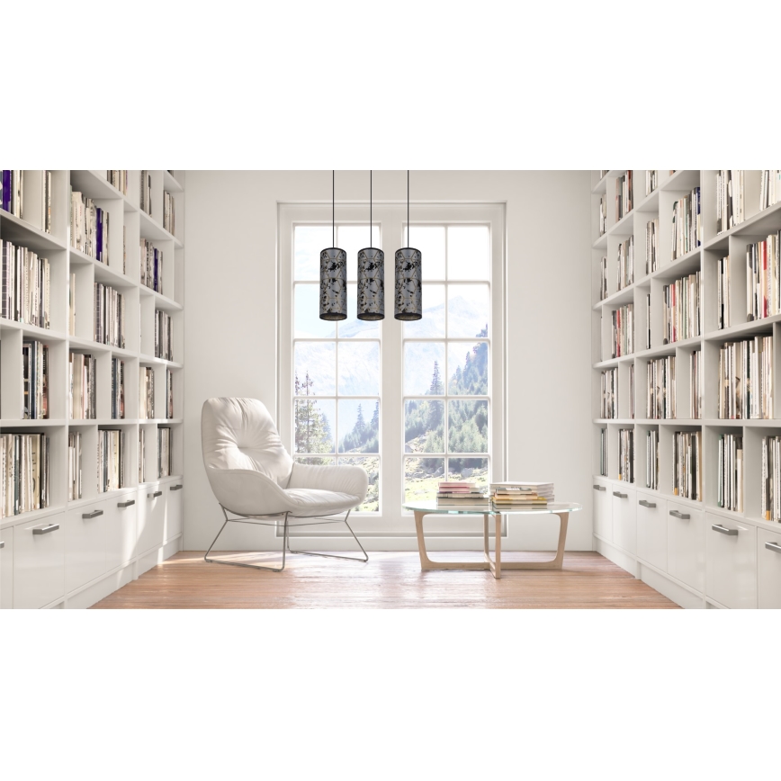 Lampadario a sospensione con filo AVALO 3xE27/60W/230V grigio/nero