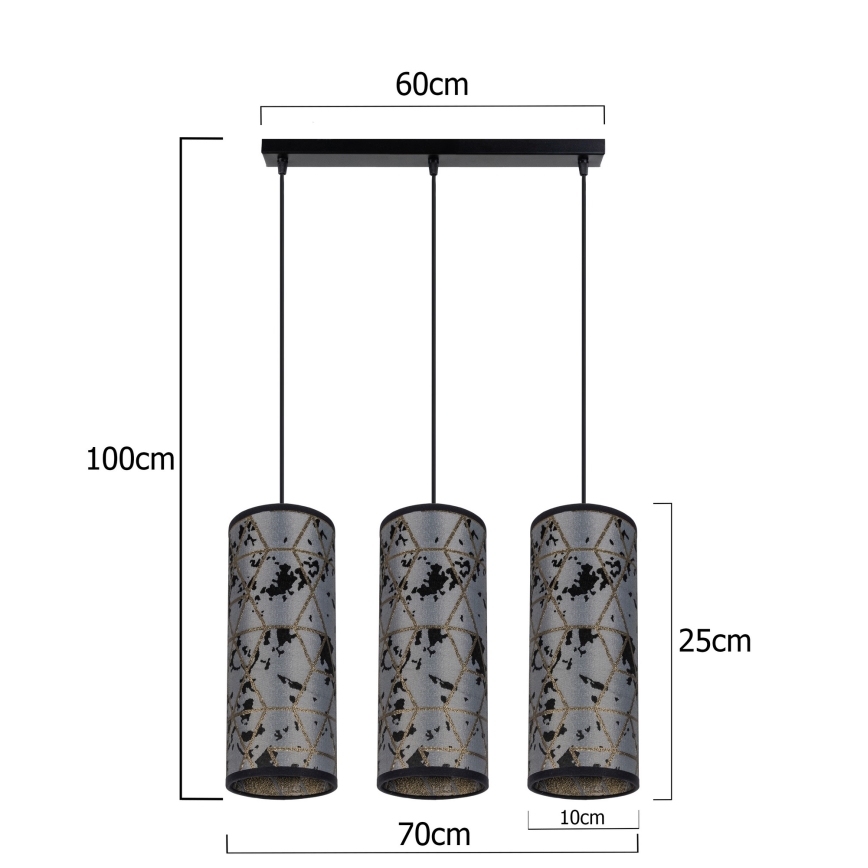 Lampadario a sospensione con filo AVALO 3xE27/60W/230V grigio/nero