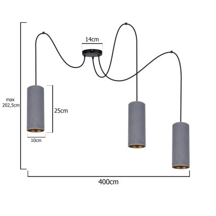 Lampadario a sospensione con filo AVALO 3xE27/60W/230V ragno grigio