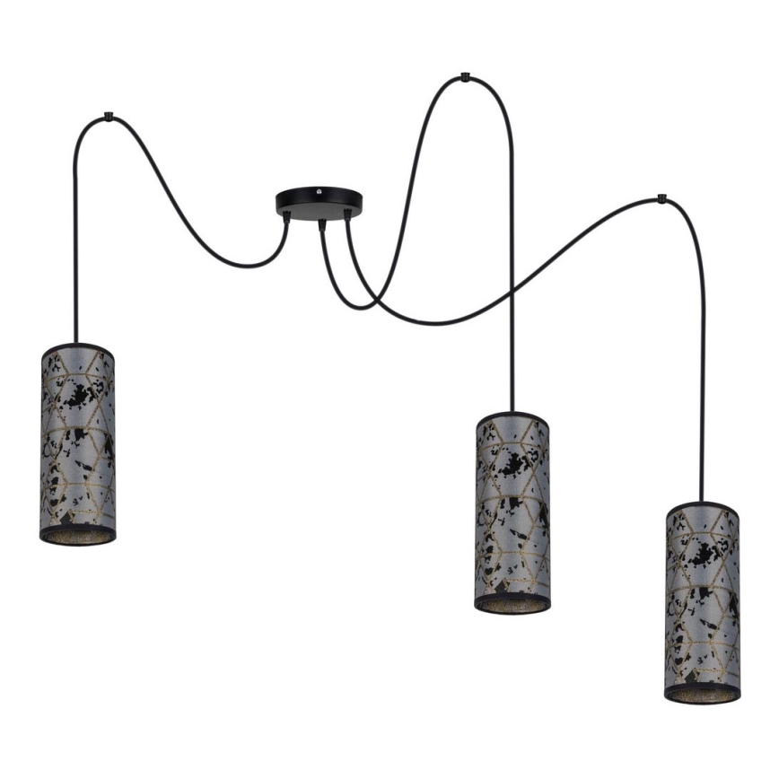Lampadario a sospensione con filo AVALO 3xE27/60W/230V ragno grigio/nero