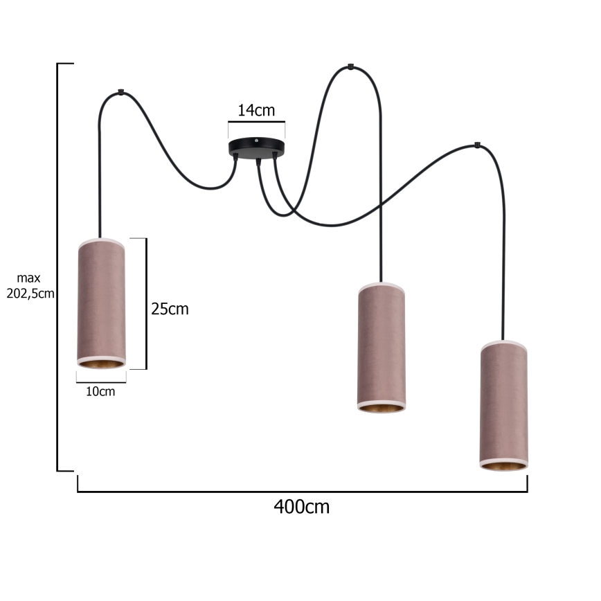 Lampadario a sospensione con filo AVALO 3xE27/60W/230V ragno rosa/rame