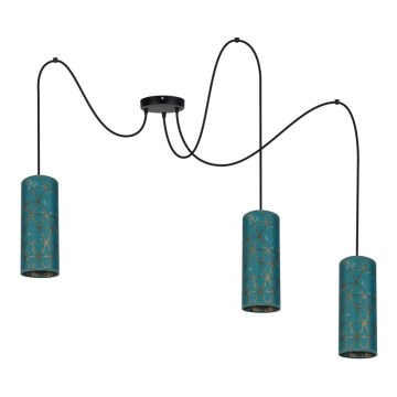 Lampadario a sospensione con filo AVALO 3xE27/60W/230V ragno turchese/oro
