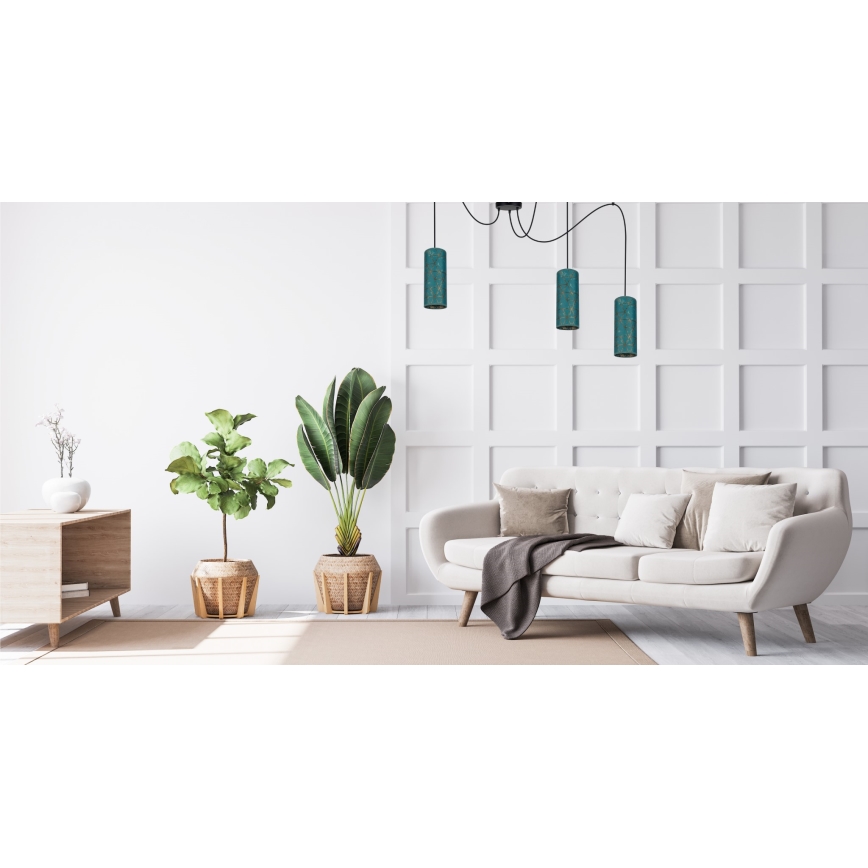 Lampadario a sospensione con filo AVALO 3xE27/60W/230V ragno turchese/oro
