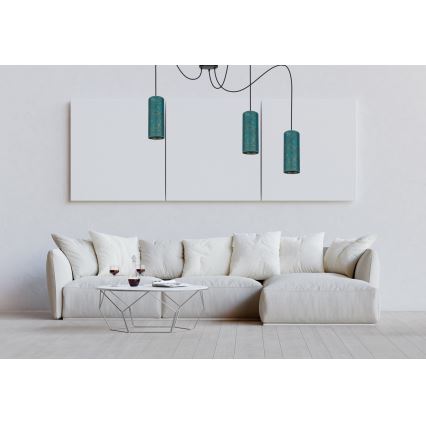 Lampadario a sospensione con filo AVALO 3xE27/60W/230V ragno turchese/oro