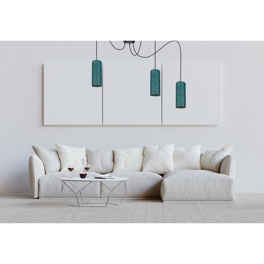 Lampadario a sospensione con filo AVALO 3xE27/60W/230V ragno turchese/oro