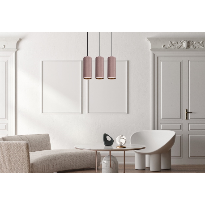 Lampadario a sospensione con filo AVALO 3xE27/60W/230V rosa