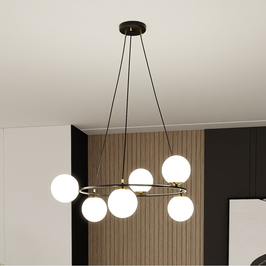 Lampadario a sospensione con filo AZURA 6xE14/10W/230V nero/bianco