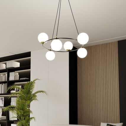 Lampadario a sospensione con filo AZURA 6xE14/10W/230V nero/bianco