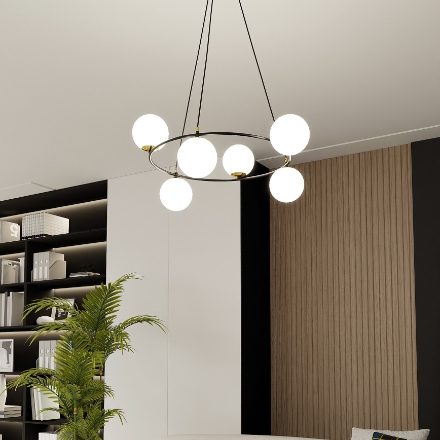 Lampadario a sospensione con filo AZURA 6xE14/10W/230V nero/bianco