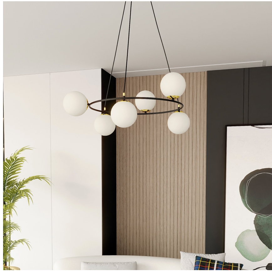 Lampadario a sospensione con filo AZURA 6xE14/10W/230V nero/bianco