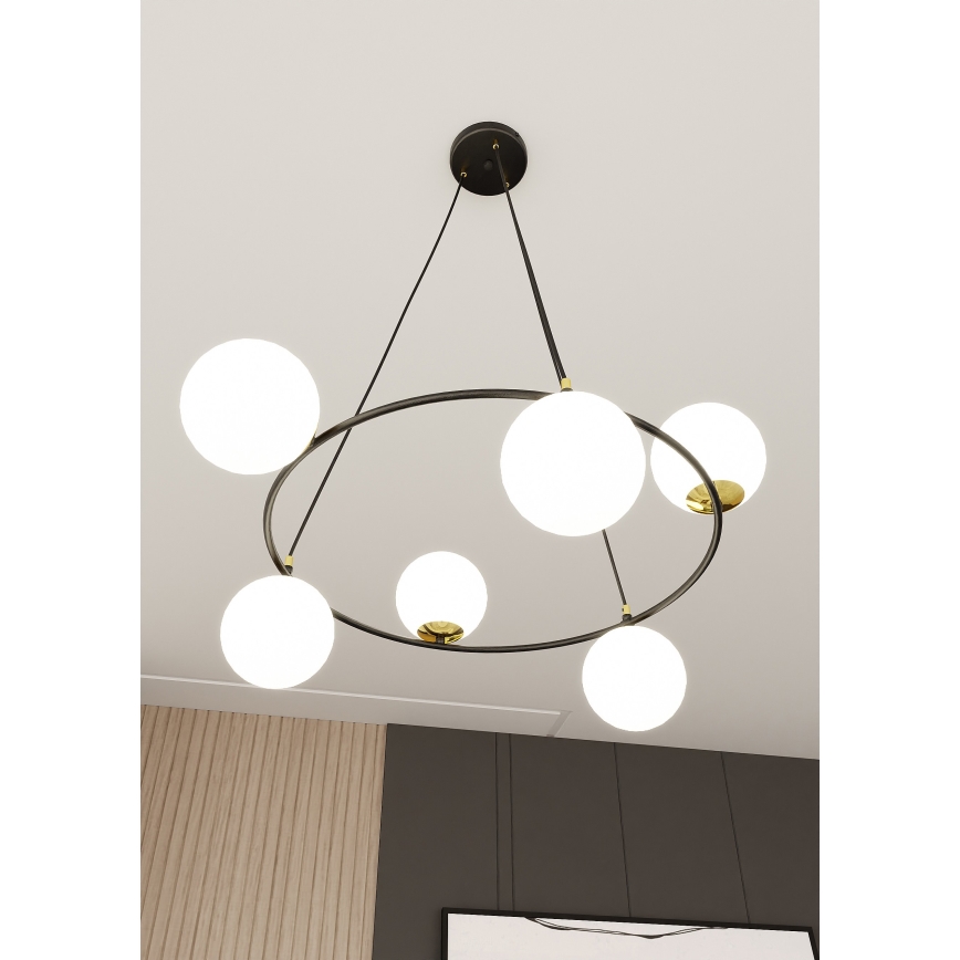 Lampadario a sospensione con filo AZURA 6xE14/10W/230V nero/bianco