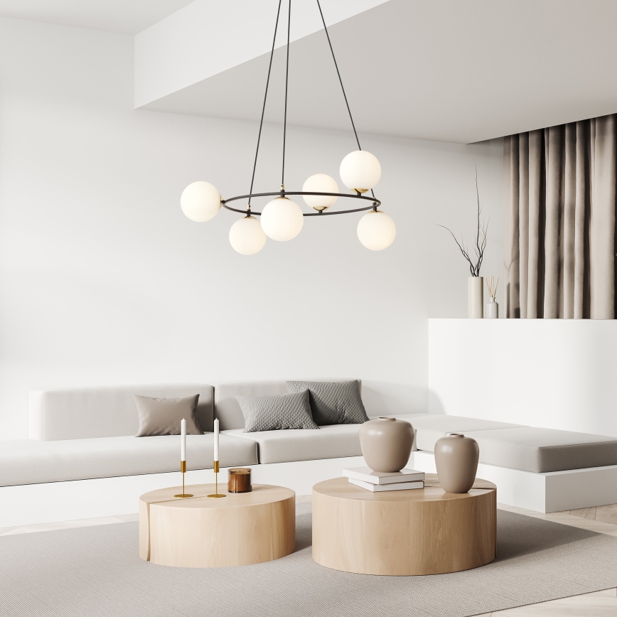 Lampadario a sospensione con filo AZURA 6xE14/10W/230V nero/bianco