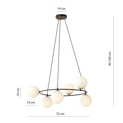 Lampadario a sospensione con filo AZURA 6xE14/10W/230V nero/bianco