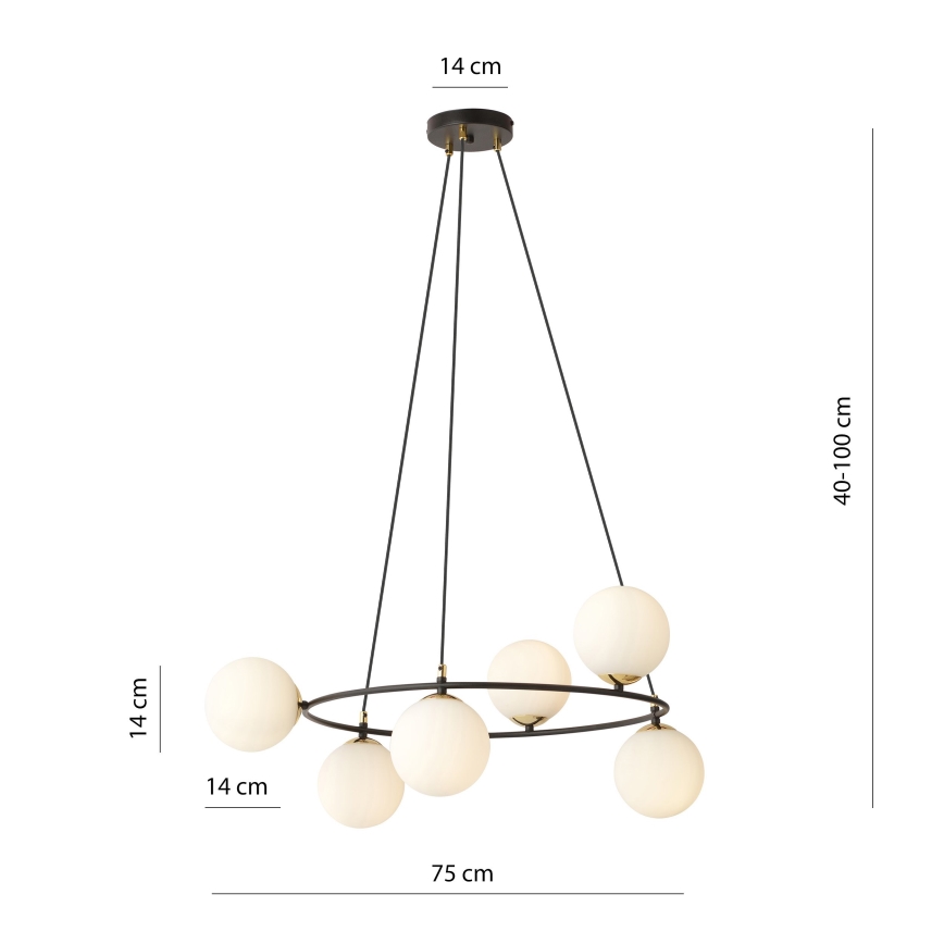 Lampadario a sospensione con filo AZURA 6xE14/10W/230V nero/bianco