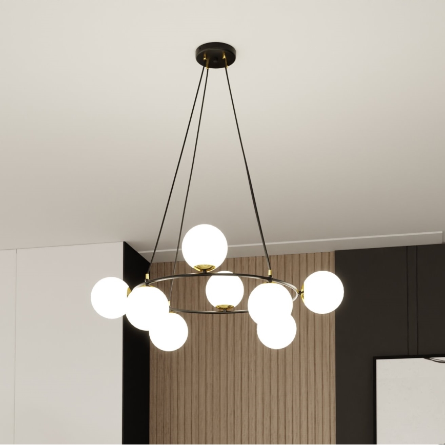 Lampadario a sospensione con filo AZURA 8xE14/10W/230V nero/bianco