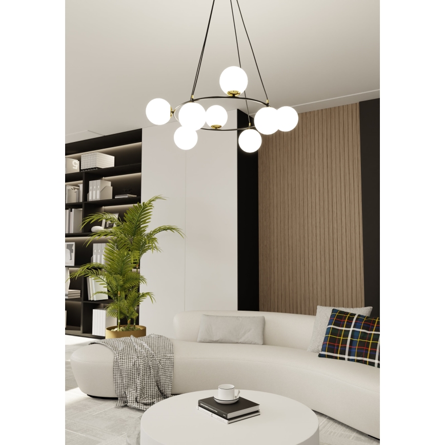 Lampadario a sospensione con filo AZURA 8xE14/10W/230V nero/bianco