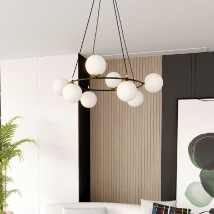 Lampadario a sospensione con filo AZURA 8xE14/10W/230V nero/bianco