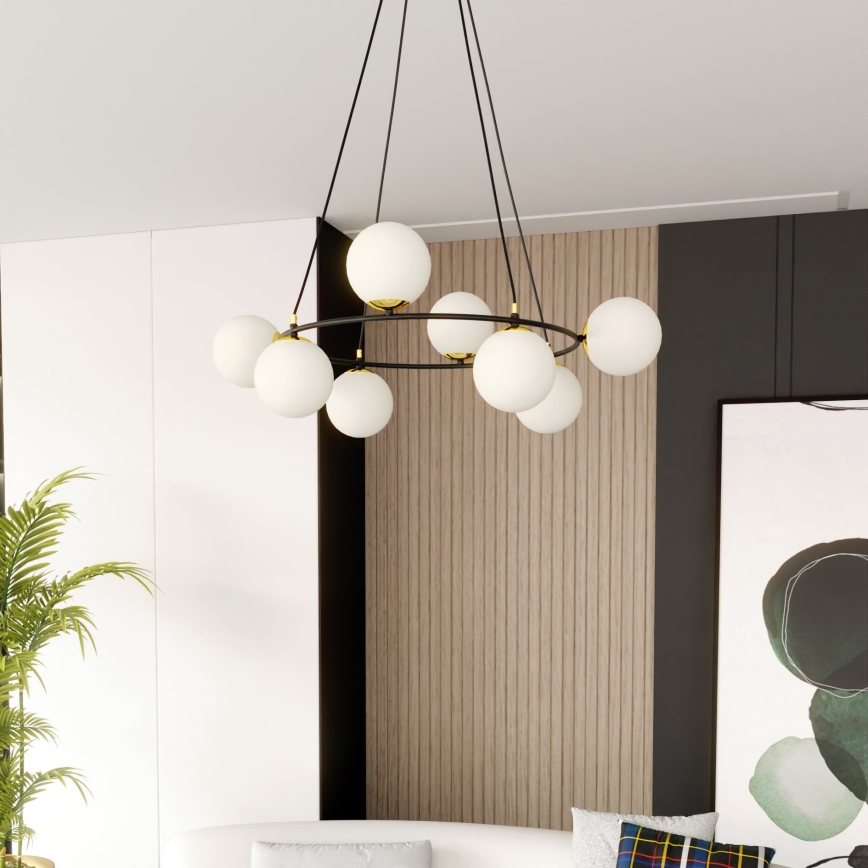 Lampadario a sospensione con filo AZURA 8xE14/10W/230V nero/bianco