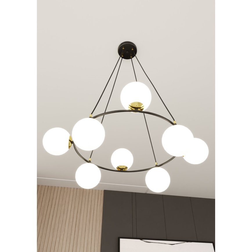 Lampadario a sospensione con filo AZURA 8xE14/10W/230V nero/bianco