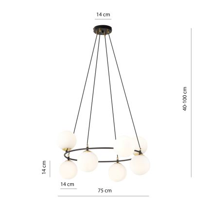 Lampadario a sospensione con filo AZURA 8xE14/10W/230V nero/bianco