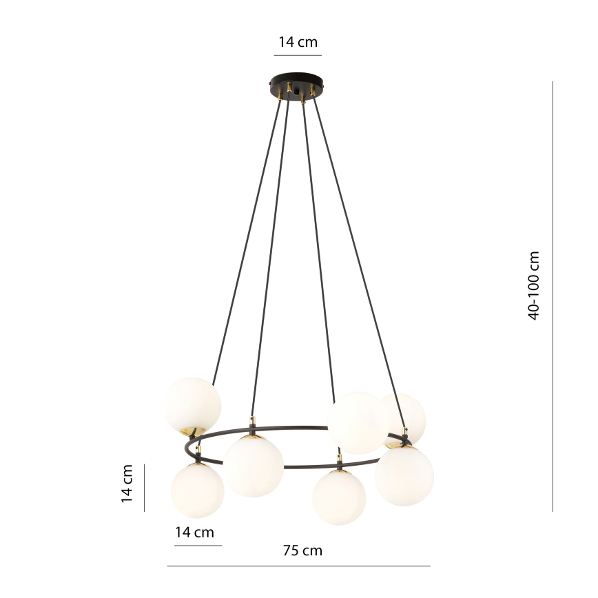 Lampadario a sospensione con filo AZURA 8xE14/10W/230V nero/bianco