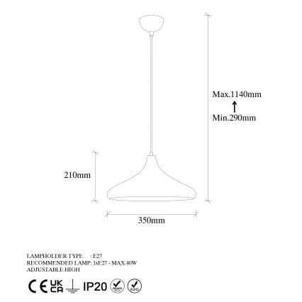 Lampadario a sospensione con filo BAREK 1xE27/40W/230V grigio