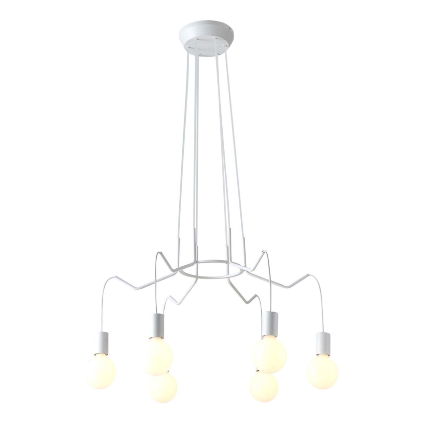 Lampadario a sospensione con filo BASSO 6xE27/40W/230V bianco