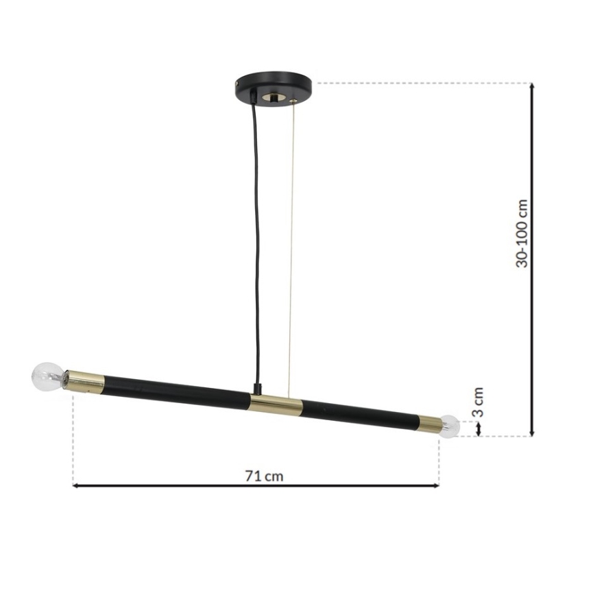 Lampadario a sospensione con filo BASTONE 2xE14/40W/230V nero/oro