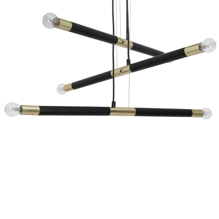 Lampadario a sospensione con filo BASTONE 6xE14/40W/230V nero/oro