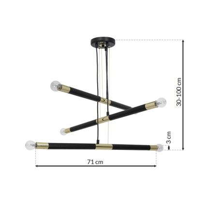 Lampadario a sospensione con filo BASTONE 6xE14/40W/230V nero/oro