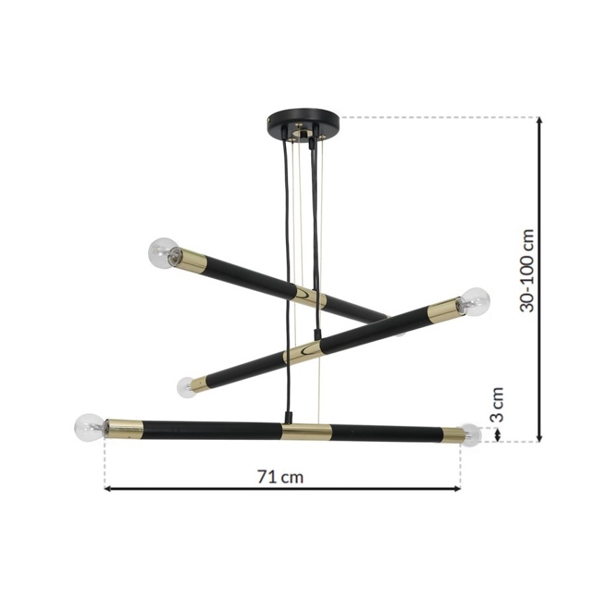 Lampadario a sospensione con filo BASTONE 6xE14/40W/230V nero/oro