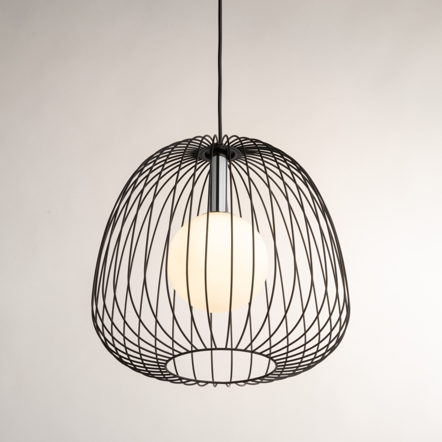 Lampadario a sospensione con filo BELL 1xG9/12W/230V diametro 33 cm nero/cromo lucido