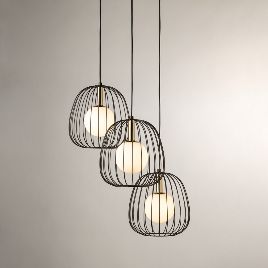 Lampadario a sospensione con filo BELL 3xG9/12W/230V nero/oro