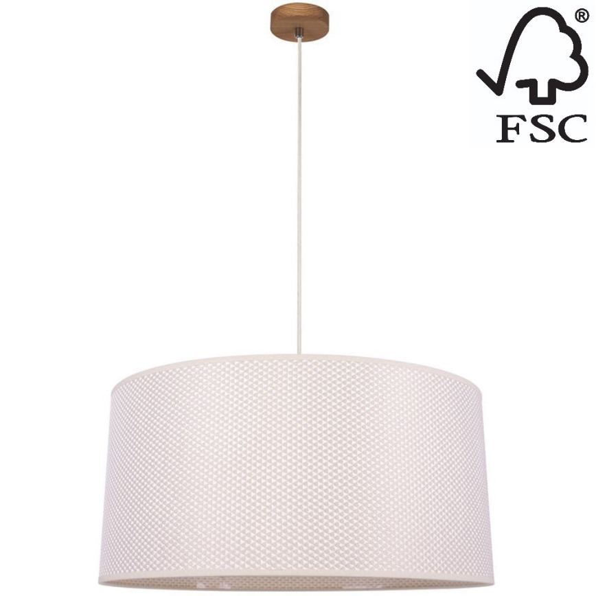 Lampadario a sospensione con filo BENITA 1xE27/40W/230V color crema/quercia – FSC certificato