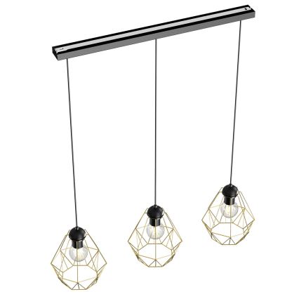 Lampadario a sospensione con filo BERGEN 3xE27/60W/230V nero/oro