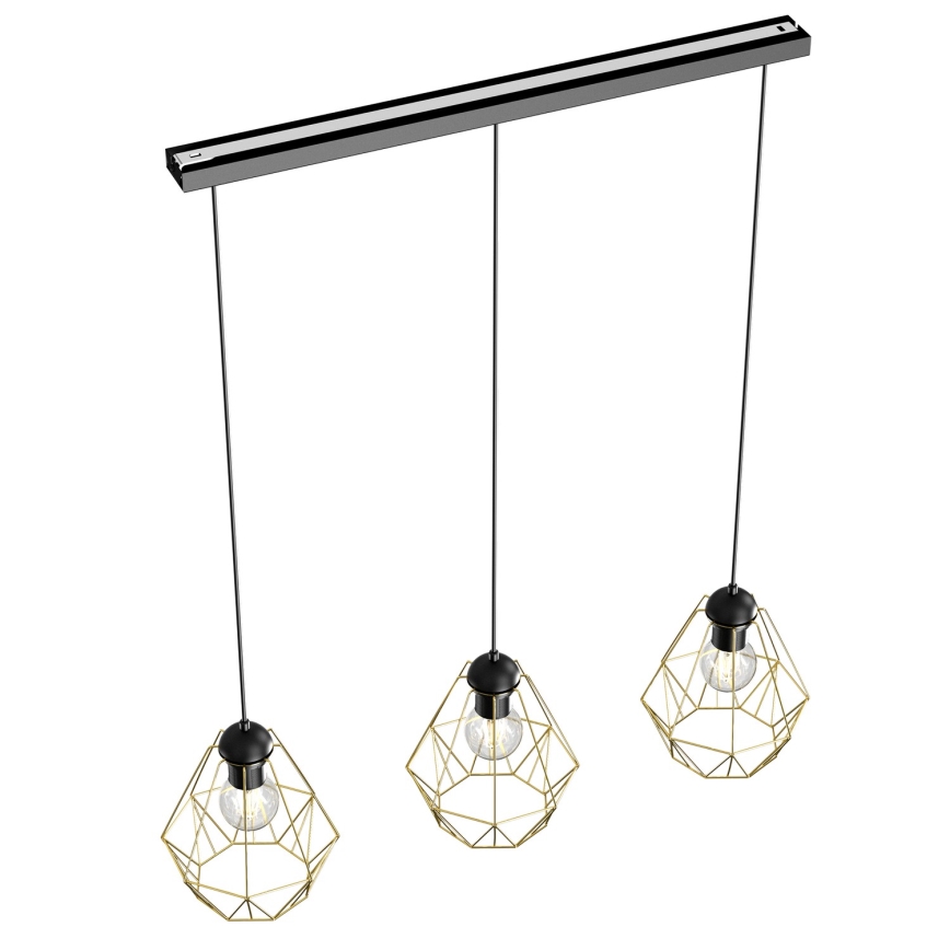 Lampadario a sospensione con filo BERGEN 3xE27/60W/230V nero/oro