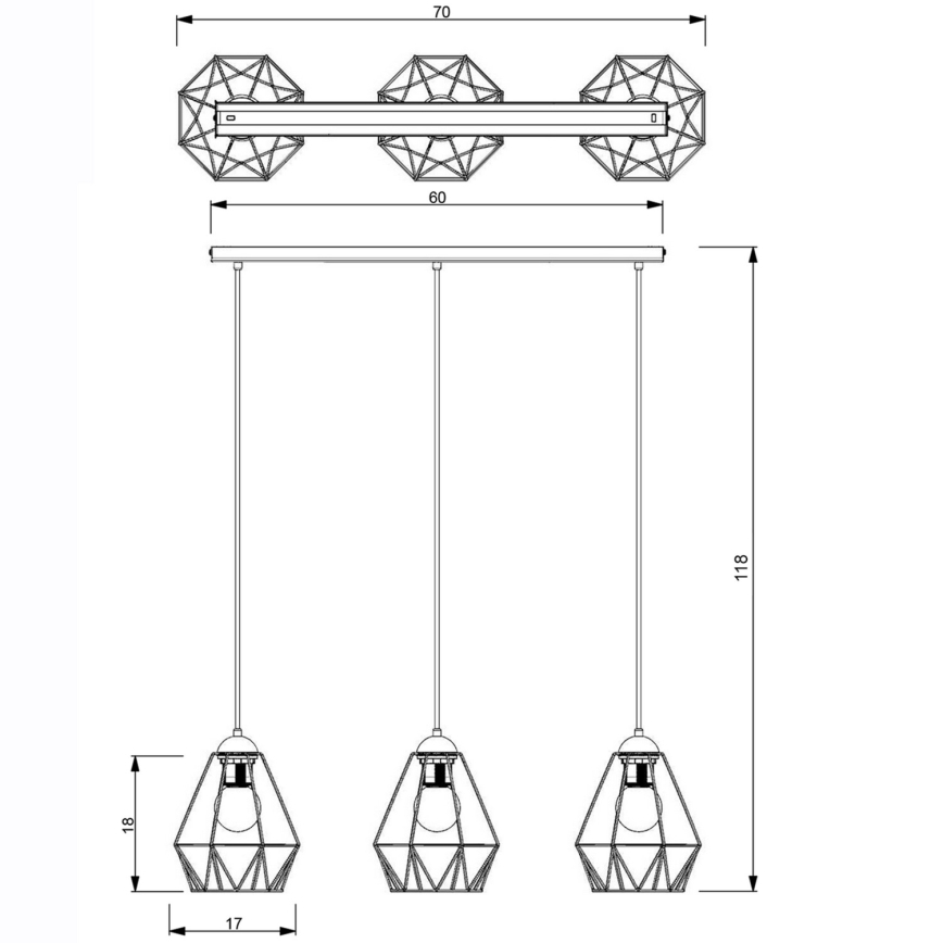 Lampadario a sospensione con filo BERGEN 3xE27/60W/230V nero/oro