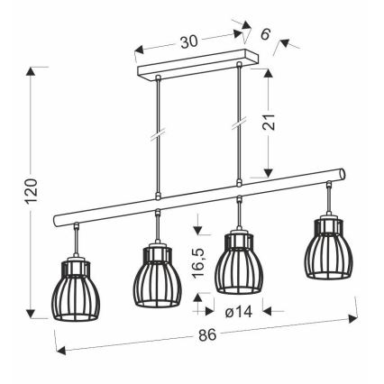 Lampadario a sospensione con filo BERNITA 4xE27/60W/230V