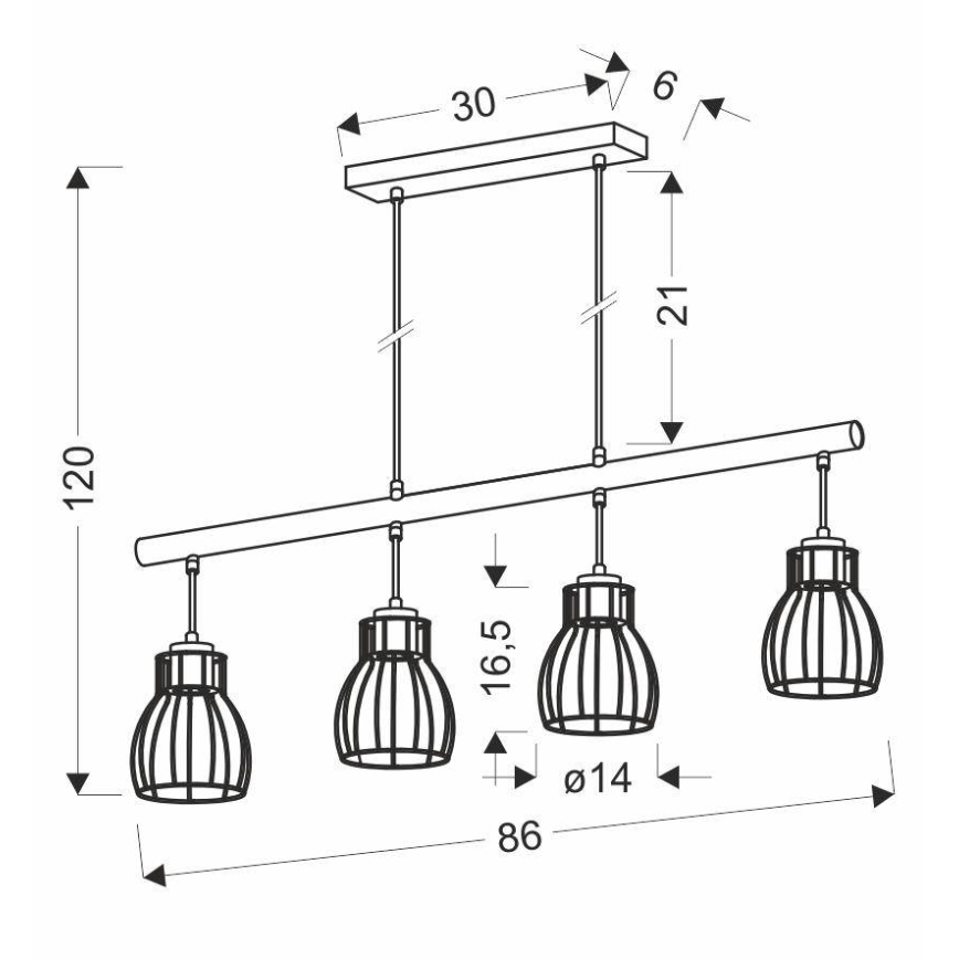 Lampadario a sospensione con filo BERNITA 4xE27/60W/230V