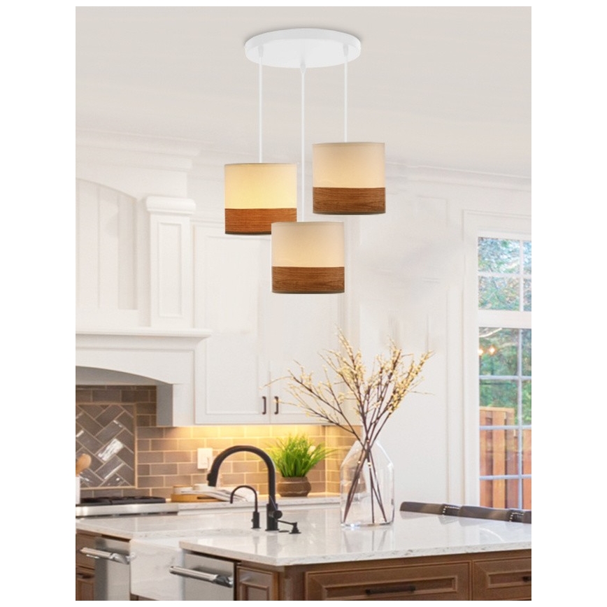 Lampadario a sospensione con filo BIANCO 3xE27/40W/230V bianco/marrone