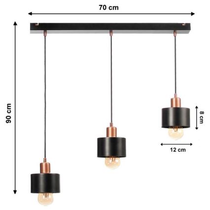 Lampadario a sospensione con filo BODO 3xE27/60W/230V