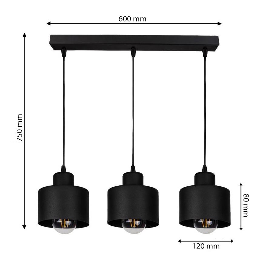 Lampadario a sospensione con filo BODO 3xE27/60W/230V